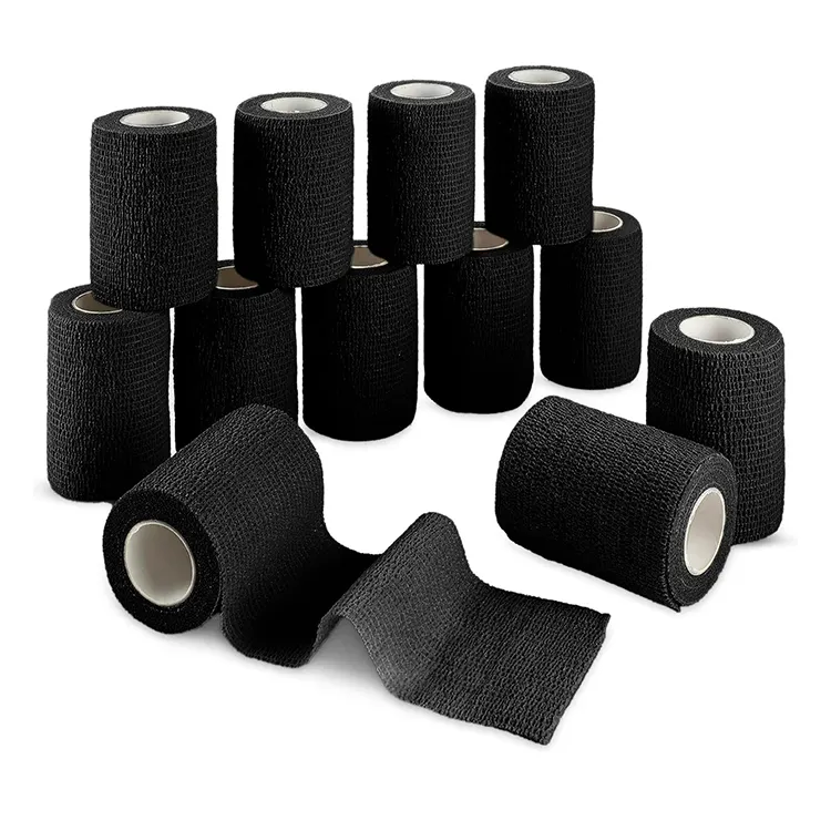 Vente en gros de pansements vétérinaires auto-adhésifs pour premiers soins Bandage noir imperméable et respirant pour le sport Bandage cohésif extensible