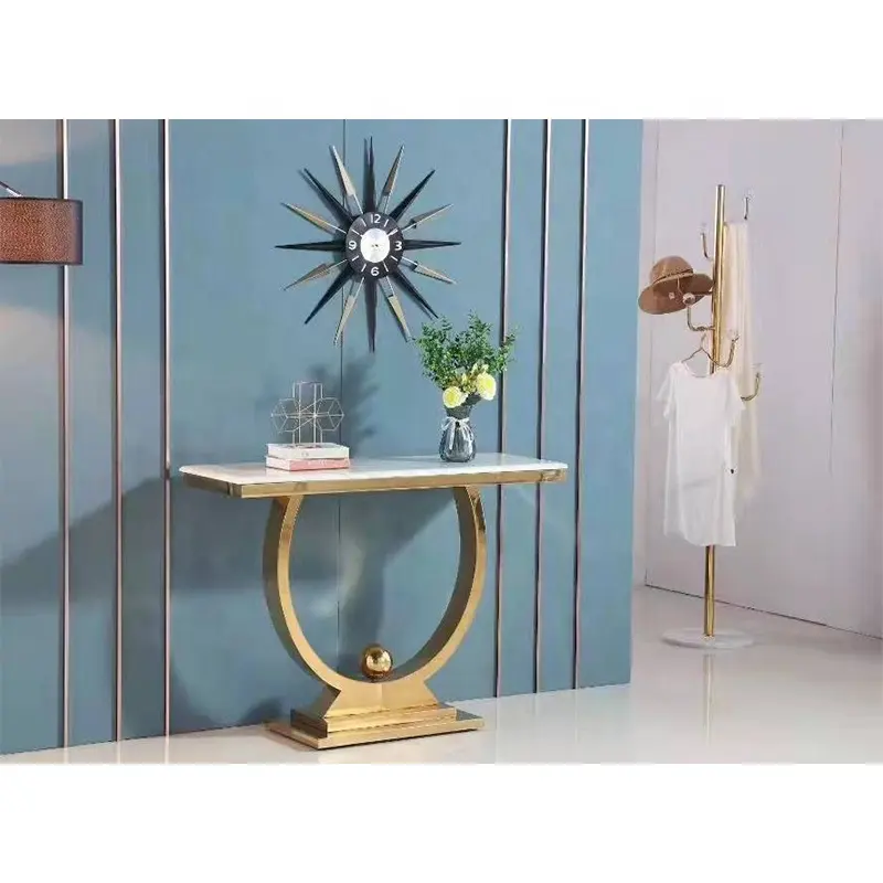 Mesa consola de lujo minimalista moderna, acero inoxidable, metal dorado, cristal, diseño de mármol, muebles ajustables para sala de estar, uso en el salón