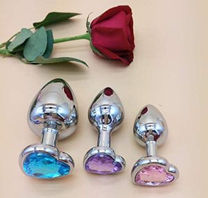 3pcs套装奢华金属屁股玩具心形肛门训练器珠宝插头套件SM成人同性恋插头女男士礼品