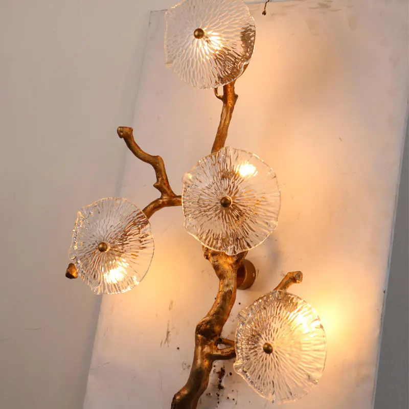 Lámpara de pared de cristal ámbar dorado, iluminación de lujo, lámpara de pared de rama clásica moderna para decoración del hogar del Hotel, ahorro de energía personalizado