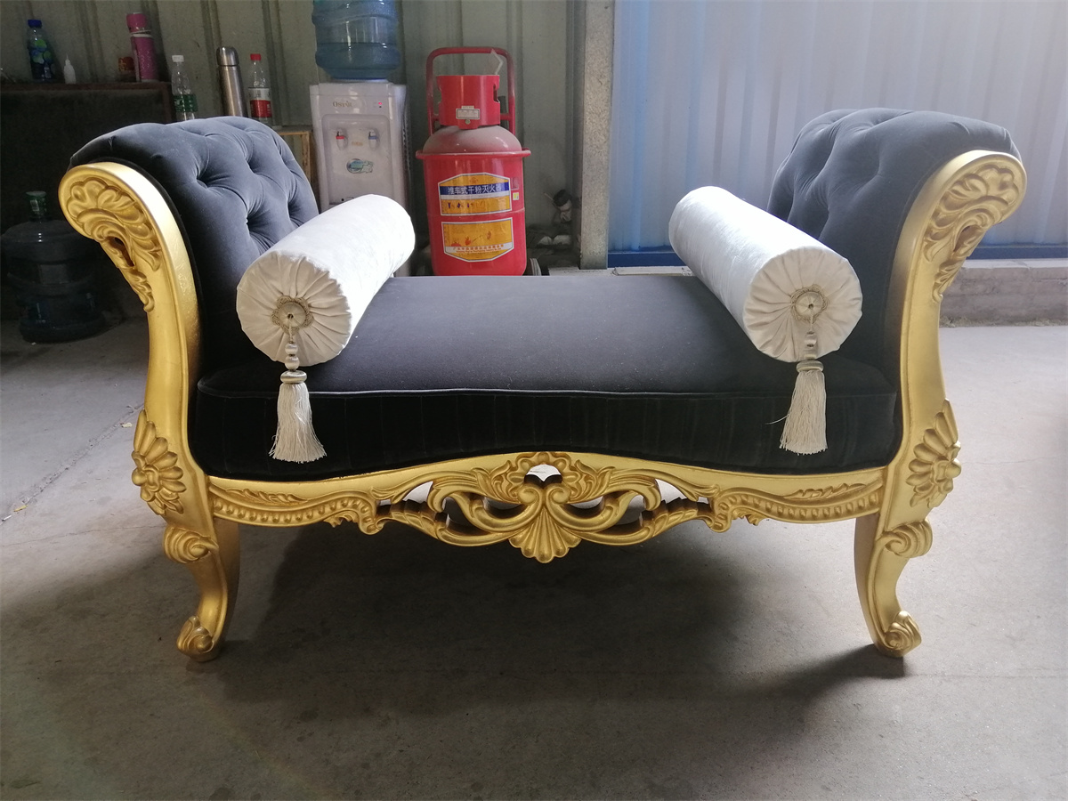 Beech solid wood tripod gold foil paint 5 star hotel living room sofa furniture golden Dubai sofa set