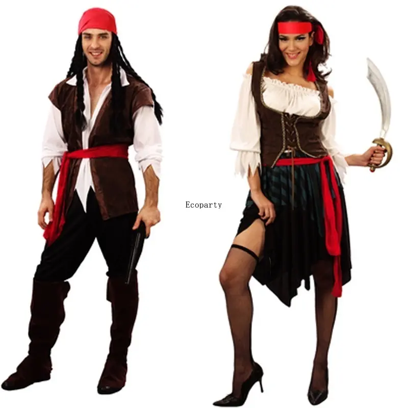 Fantasias de pirata para mulheres e homens, adulto, halloween, masculino, capitão jack, brilhante, costume ecológica, feitas à mão