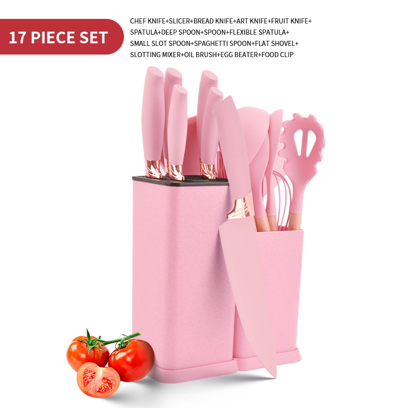 Ensemble d'ustensiles de cuisine rose - 17 pièces