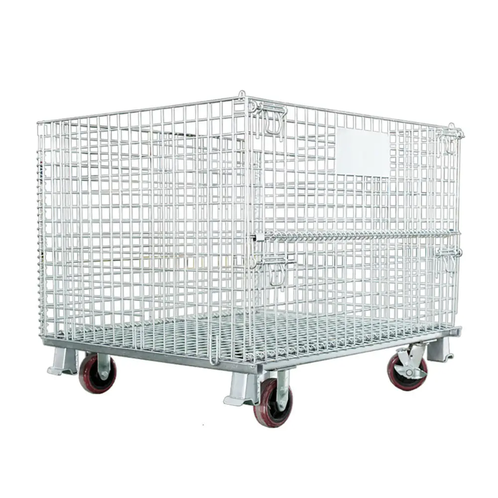 Cages logistiques métalliques en treillis métallique pour le transport en entrepôt de stockage avec roues