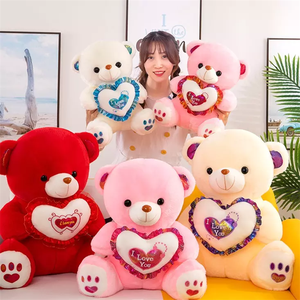 Custom Teddy Bear LED Light <span class=keywords><strong>Hugging</strong></span> Heart Tecido De Algodão Bonito Brinquedo De Pelúcia Meninas Panda De Pelúcia Macia Aniversário Amantes Do Presente Dos Namorados