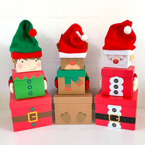 4 disegni scatola di nidificazione regalo di natale Set scatole impilabili stile personaggi di natale con cappello - Product Image 1