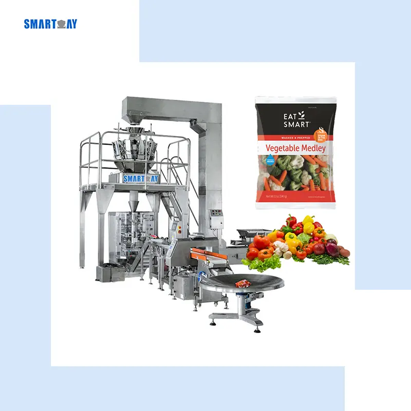 Mesin kemasan sayuran frozen Multihead timbangan tas plastik sayuran daun segar mesin kemasan medley sayuran