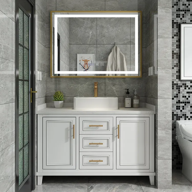 Avrupa lüks modern paslanmaz çelik ayna lavabo ve dolap açılan seti vanity banyo için