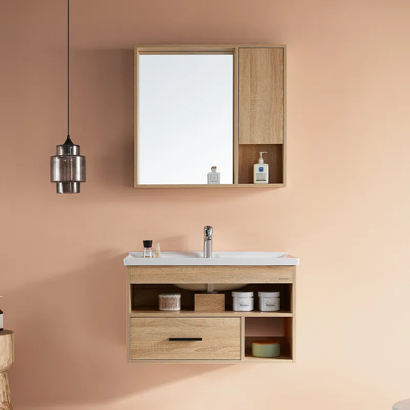 Bravat-mueble de baño de madera maciza montado en la pared, mueble de lavabo de lujo para apartamento comercial, Color grano