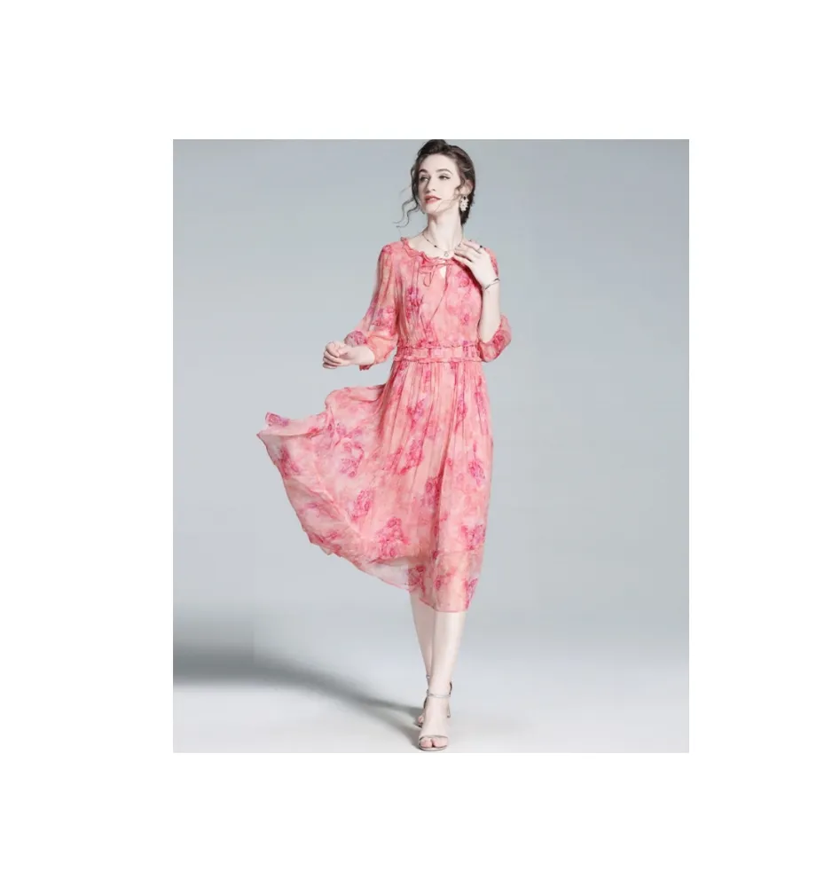 Silk Dress New Style Summer Super Good-Looking Foreign Style Age-Reducing Gentle Style Sweet 100% Mulberry Silk Floral Dress