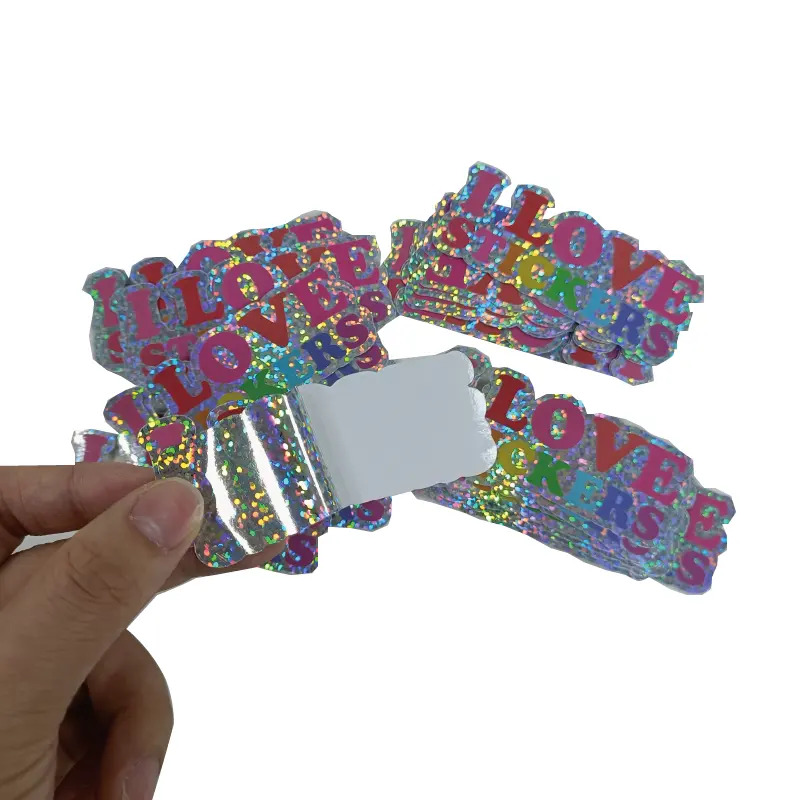 Wholesale glitter shiny sticker Self adhesive die cut sticker Custom printing products logo label