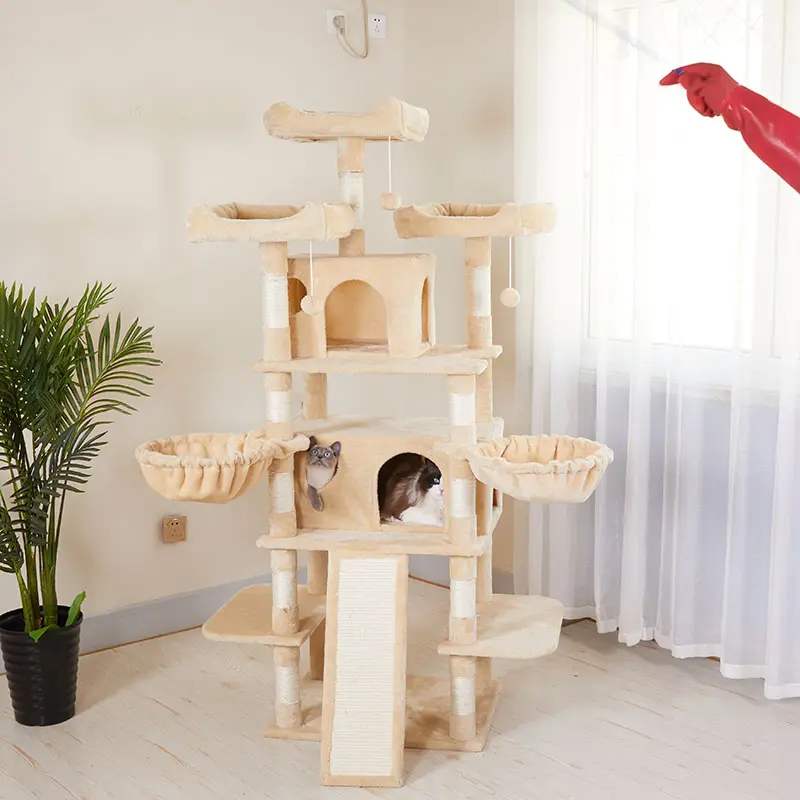 फ़ैक्टरी आपूर्ति बड़े आकार की पालतू बिल्ली चढ़ाई वाले पेड़ बिल्ली के पेड़ और स्क्रैचर कोंडो हाउस खिलौने मल्टी लेयर फन प्लेटफ़ॉर्म टॉवर फर्निचर
