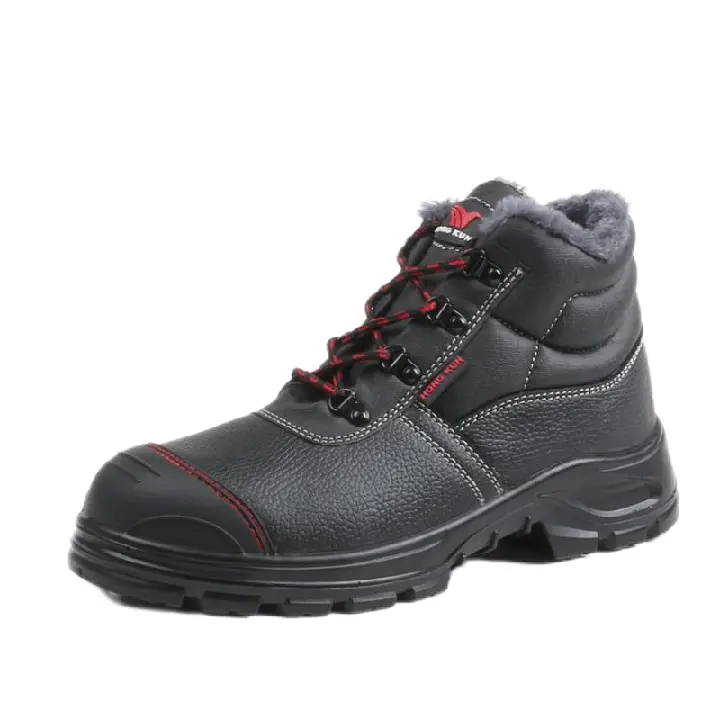 Non slip HRO rubber sole black cow leather protective anti puncture steel toe oil industry safety shoes for men