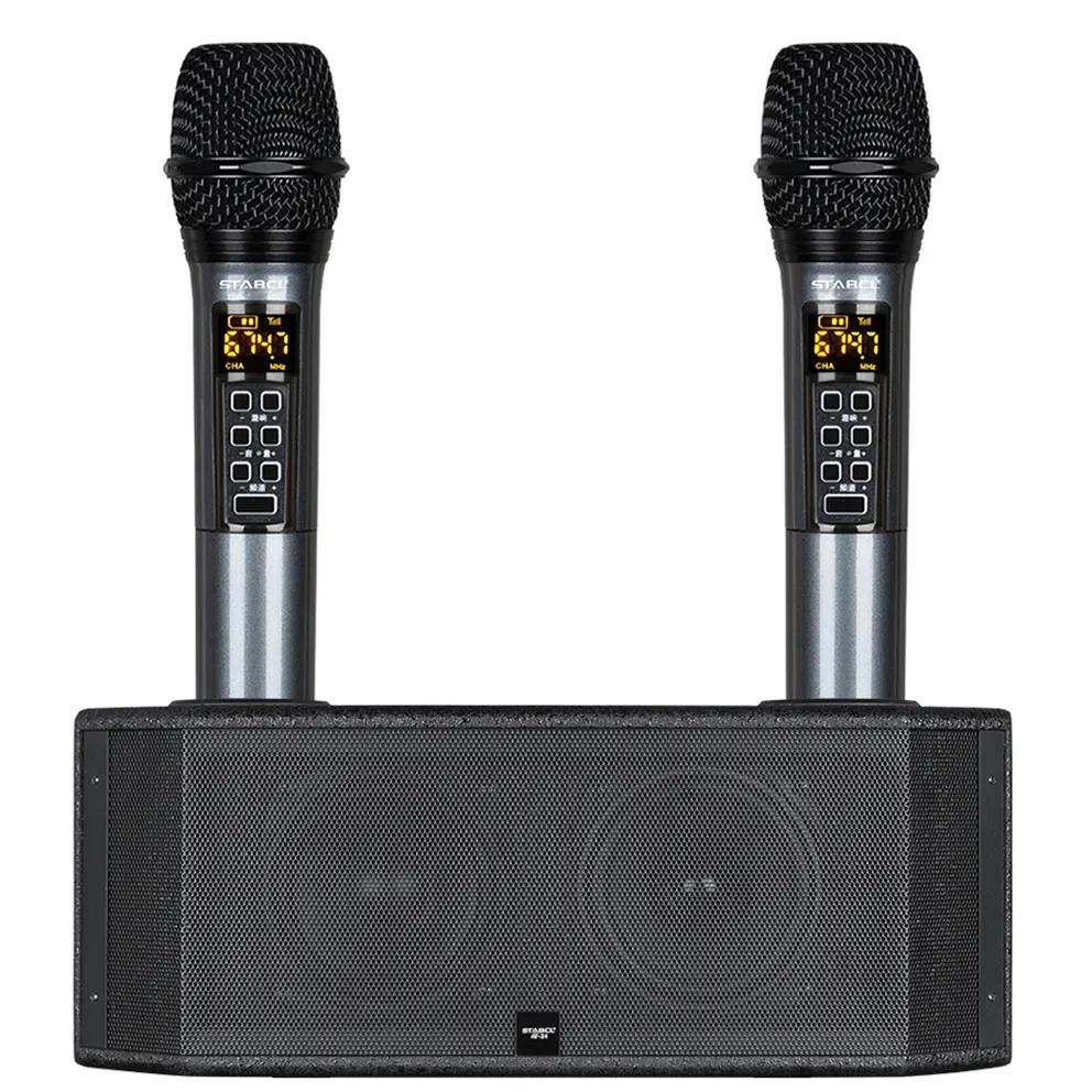 ST-24 Bass Home Hifi Audio Geluid Ktv 2-In-1 Draagbare Karaoke Draadloze Luidspreker Met Dubbele Microfoon