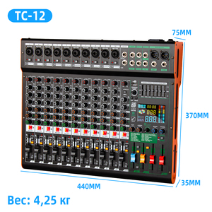 เครื่องผสมสัญญาณเสียง12ช่องสัญญาณเครื่องผสมการ์ดเสียง48V Phantom TC12 OEM - Product Image 5