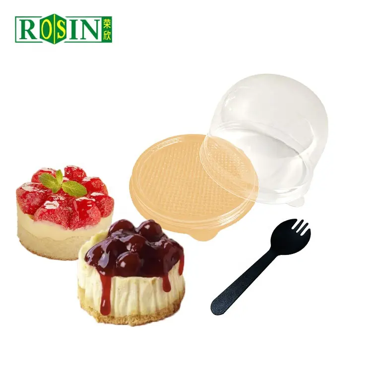 Tùy Chỉnh Dome Vàng Dưới Nắp Trong Suốt Nhựa Pastry Bánh Bao Bì Hộp Bánh Với Nĩa