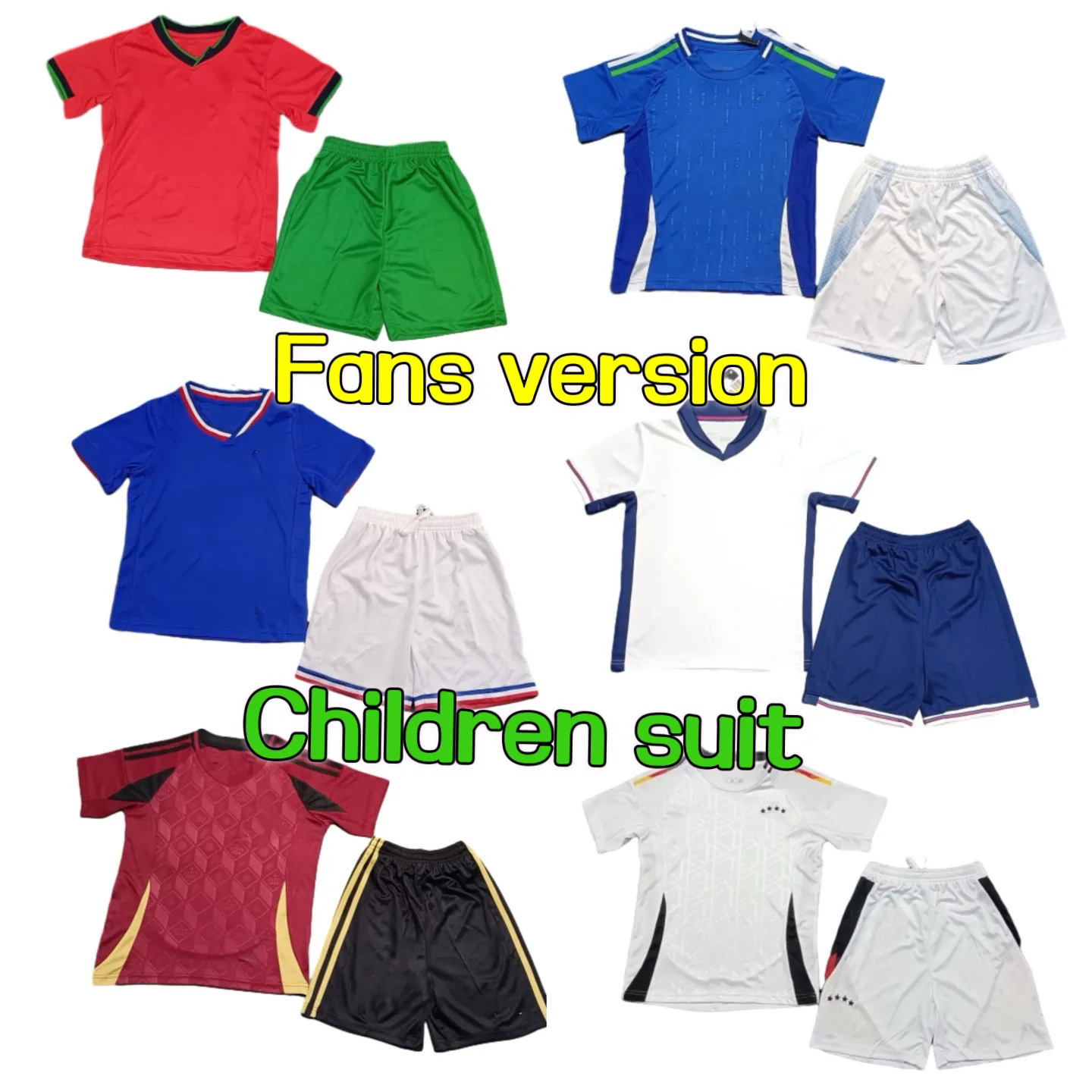 Jogo personalizado de futebol infantil para crianças, camisa de futebol personalizada da Copa da Europa 2024, França, Alemanha, Inglaterra, Portugal, Bélgica, Itália, feitas sob medida