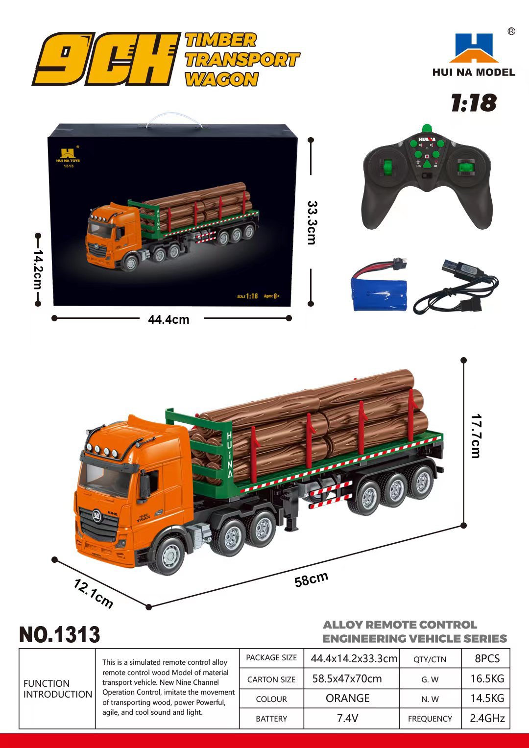 1/18 9CH Semi Alloy RC Log Truck
