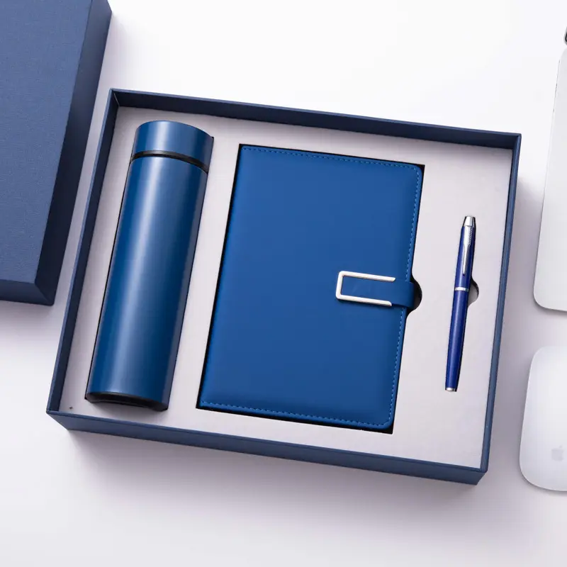 Produtos de presentes do mercado azul copo térmico diário caderno caneta do escritório comercial conjunto de presente para promoção