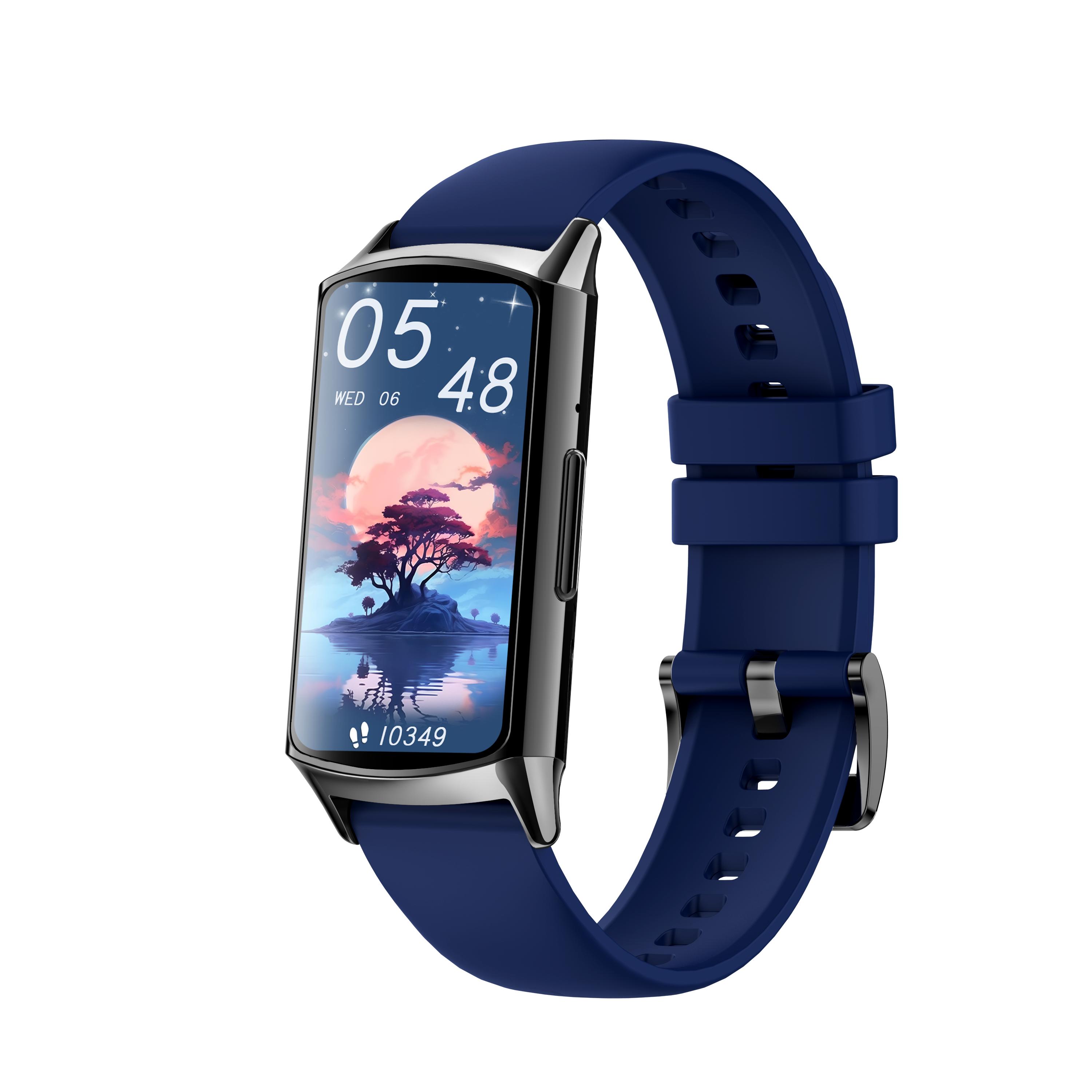 Black frame with blue silicone band