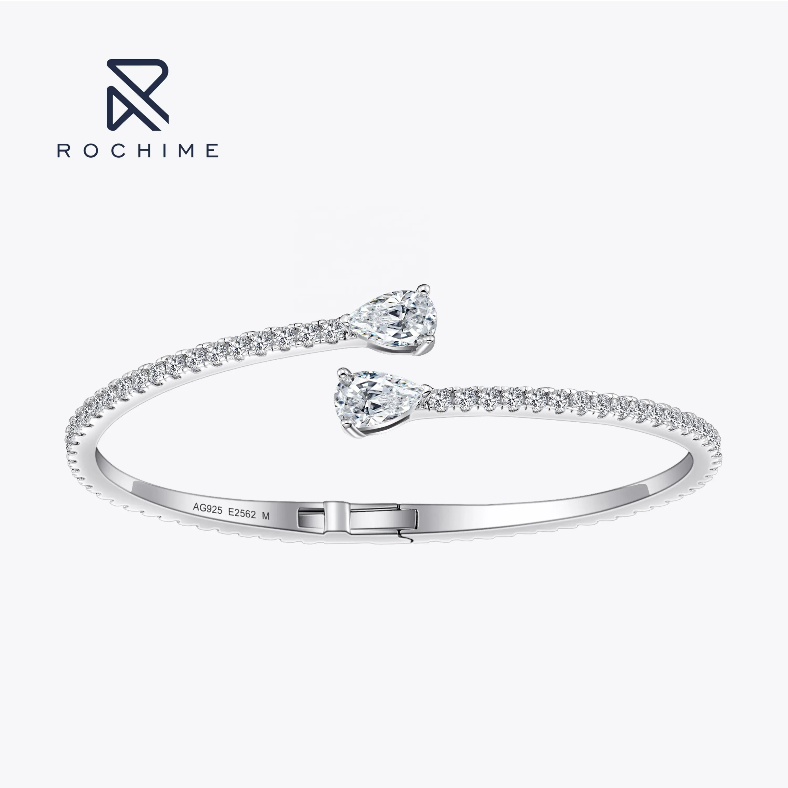 Rochime Charm joyería de moda gota de agua pulsera abierta brazalete para mujer 925 joyería chapada en rodio de plata