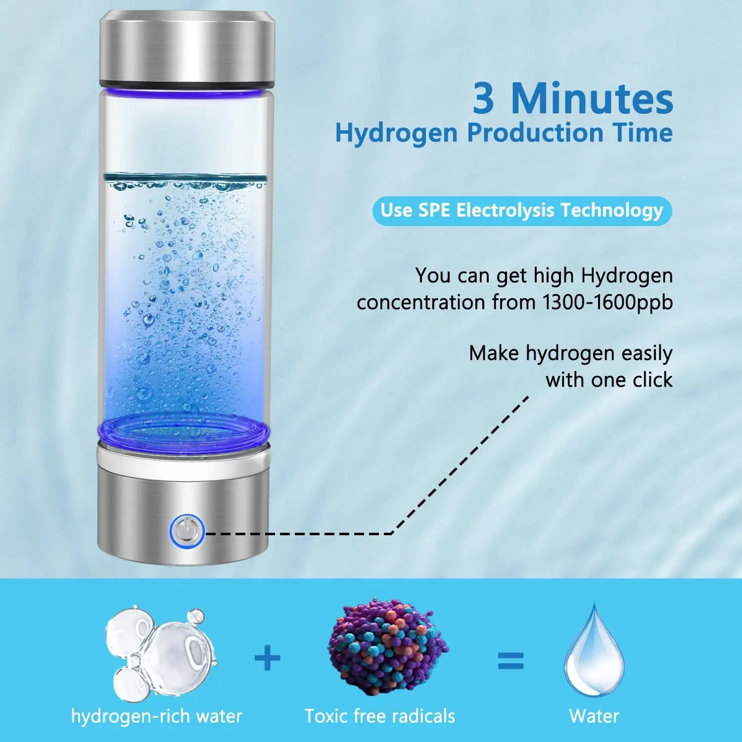 Nâng cấp Hydrogen chai nước xách tay có thể sạc lại Hydrogen Ionizer nước máy Hydro Máy phát điện nước