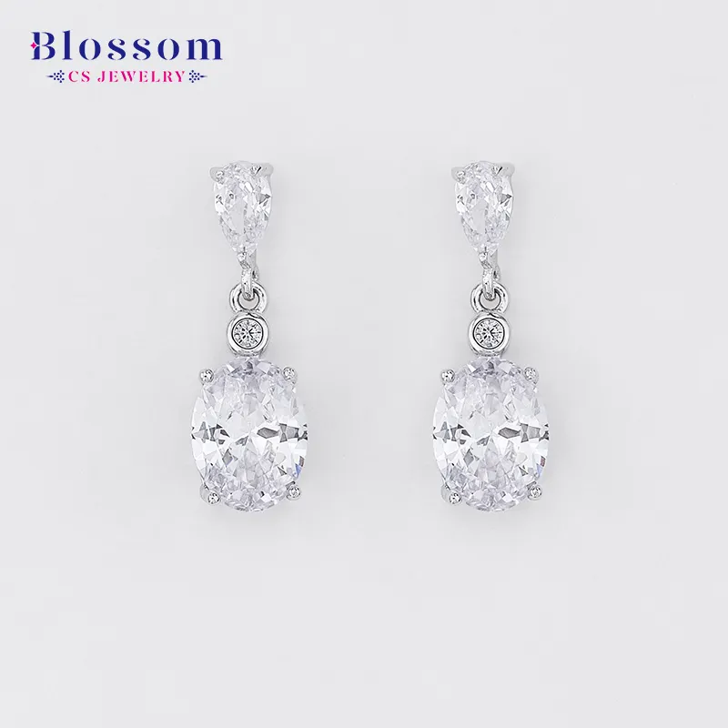 Blossom CS perhiasan 2024 model baru klasik 925 kristal perak kalung anting Stud 2 buah zirkon Set Perhiasan untuk wanita