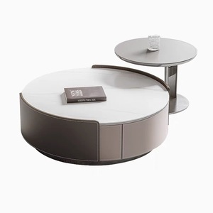 Juego de mesa de centro anidada redonda con cajón, mesa de cóctel con marco de Metal, mesa auxiliar para sala de estar, dormitorio, balcón, espacio pequeño - Product Image 5