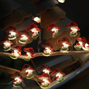 Mushroom LED String Light 10FT 30LEDs Lámparas de hadas impermeables Cadena de Navidad alimentada por batería con 8 modos para uso en exteriores