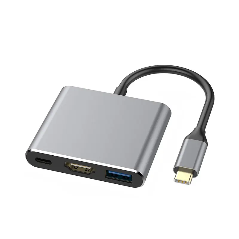 Multipuerto Aleación de aluminio Alta calidad 3 en 1 USB Tipo C Hub a HDMI Alta velocidad 3,0 USB Tipo C a HDMI Adaptador HD 4K USB C Hub