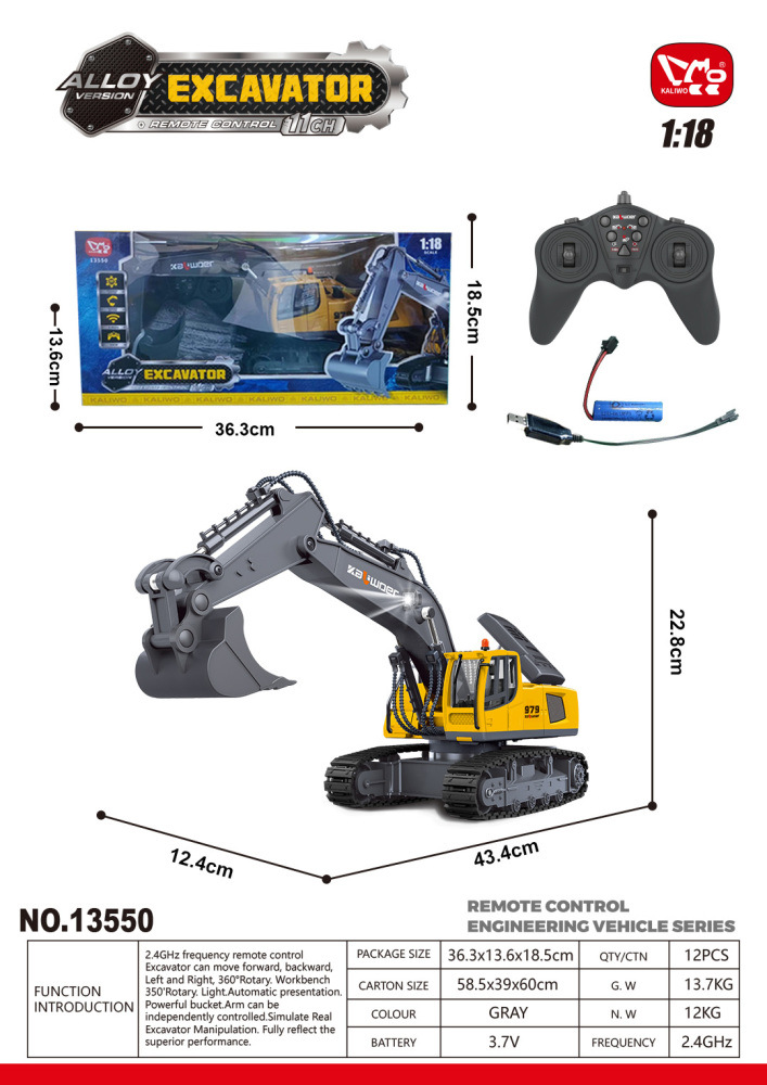 1/18 11CH Semi Alloy RC Excavator Gray