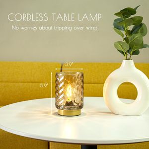 Thẩm mỹ hiện đại Pin hoạt động LED 3500K ấm trắng Đèn bàn hẹn giờ điều khiển cảm ứng Dimmable kính nhỏ không dây mô hình sóng - Product Image 4