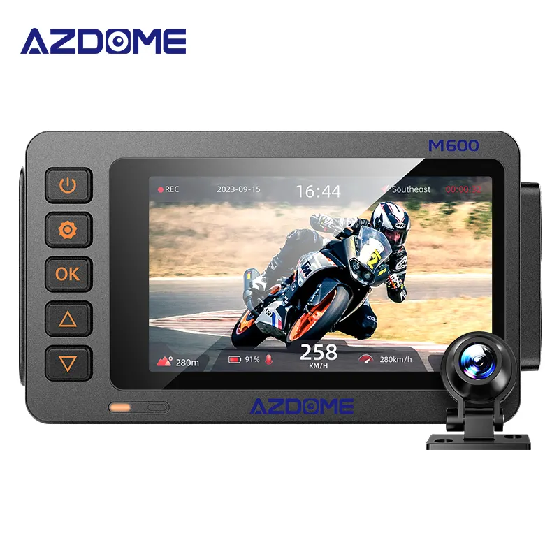 AZDOME M600 Motocicleta 1080P Dash Cam Grabación en bucle Impermeable 3,0 'Pulgadas Motocicleta Cámara con BD Wifi GPS BSD Alert Dashcam
