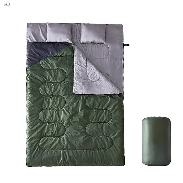 NPOT All Season Saco de Dormir Duplo, Saco de Dormir com 2 Travesseiros, Queen Size Saco XL Algodão Camping Camas para Adultos 3 Temporada SD09