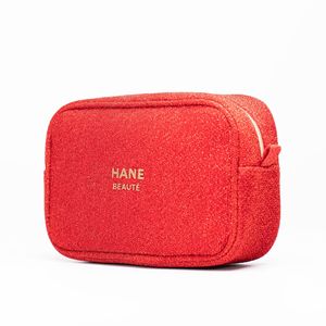 Factory Custom Large Capacity Soft Red Velvet Cosmetic Bag with Golden Zipper Fashionable Pleuche Makeup <strong>Pouch</strong> for Travel - Product Image 1