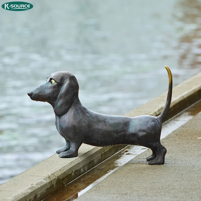 Decoração externa de latão dachshund escultura tamanho vida do cão bronze estátua