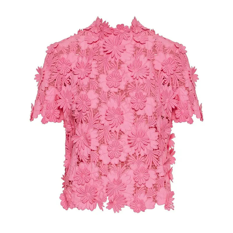 Blusas de encaje de 3D para mujer, ropa elegante, color rosa