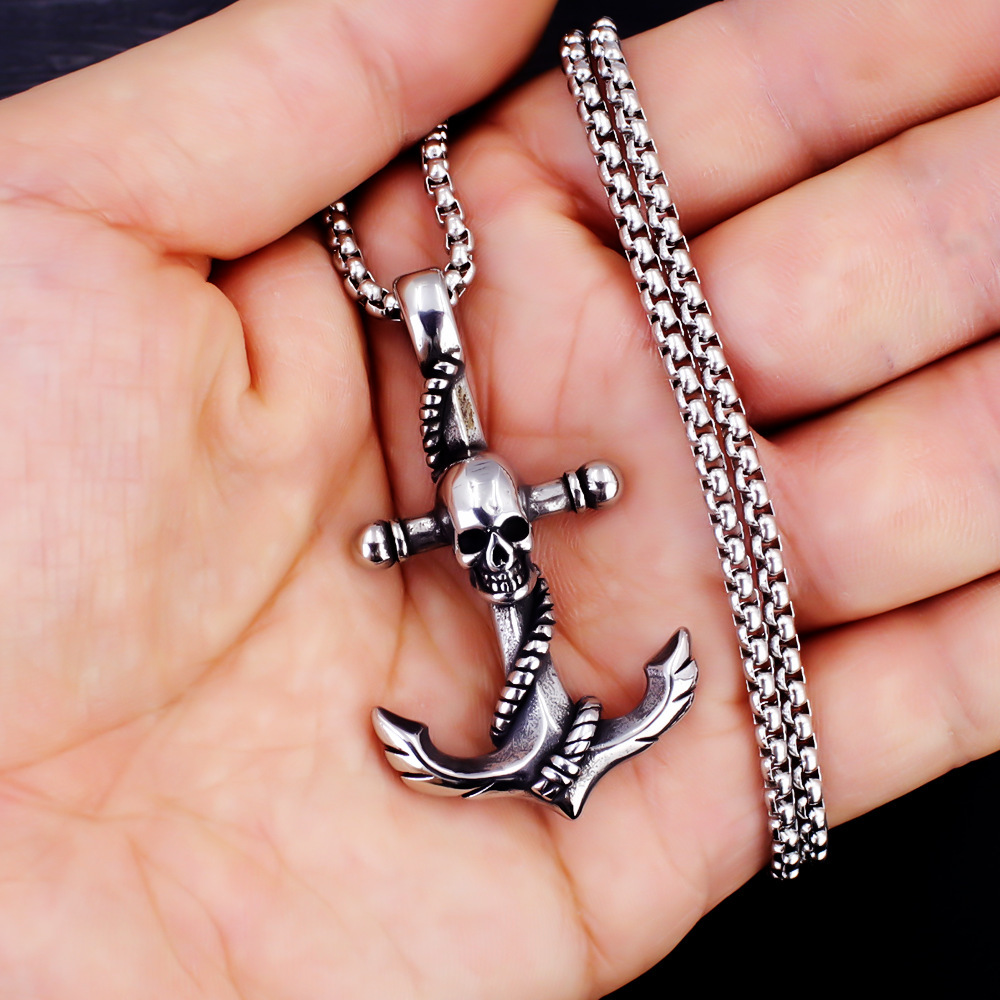 silver Skull anchor steel chain