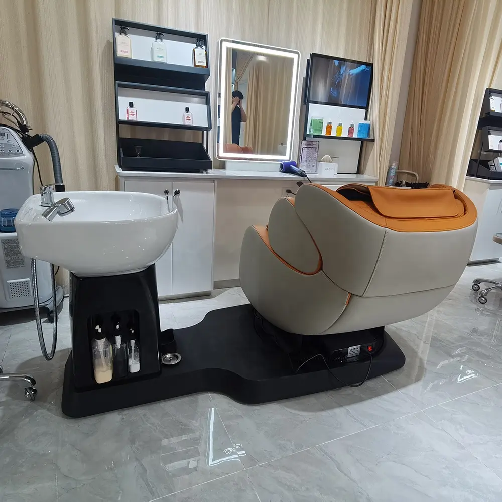 Commercio all'ingrosso barbiere spa sedia di massaggio Salone del Mobile elettrico di massaggio shampoo sedia con il bacino