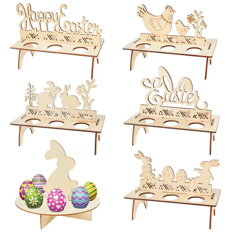 Decoração de Páscoa para Casa De Madeira Easter Egg Holder Prateleiras DIY Craft Handmade Ornamentos Kids Gift Happy Easter Party Decor 2022