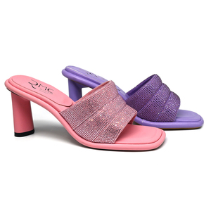 优雅的粉色中跟女式凉鞋骡子高跟鞋女鞋chaussure femme talon - Product Image 1