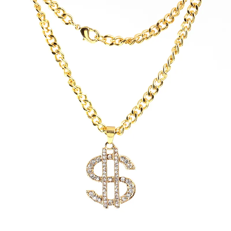 Ebay Hot Selling HipHop US-Dollar Symbol Langkettige Anhänger Halskette Schmuck Großhandel für den Menschen