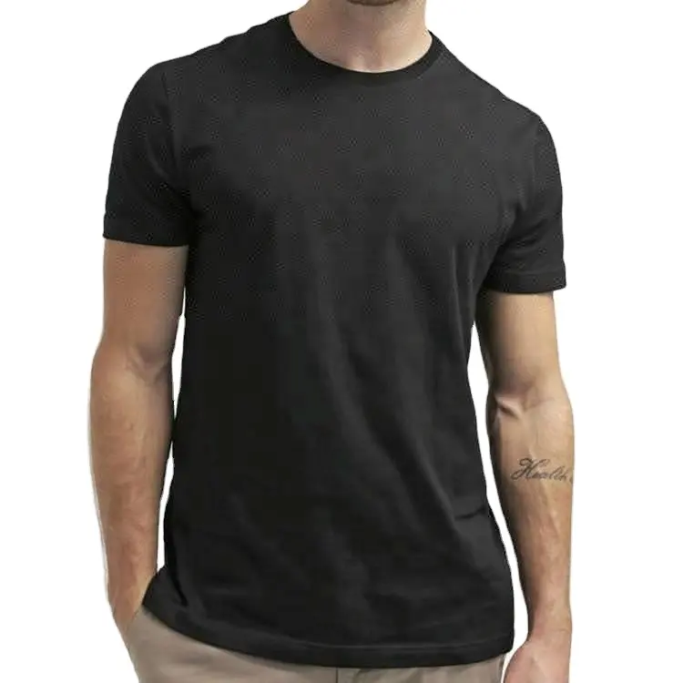 100% egiziano Pima cotone bianco T-Shirt Slim Fit girocollo nero