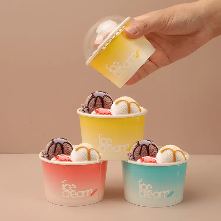 일회용 맞춤형 인쇄 로고 5 온스 8 온스 10 온스 12 온스 작은 종이 푸딩 뚜껑이있는 순대 젤라토 아이스크림 컵