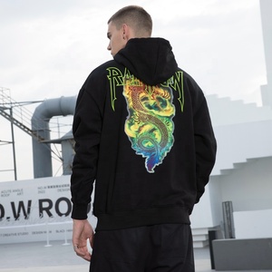 Yeşil gökkuşağı grafik baskı ile erkek siyah Hoodie çin ejderha tasarım Streetwear üretici kazak Hip Hop moda giyim - Product Image 4