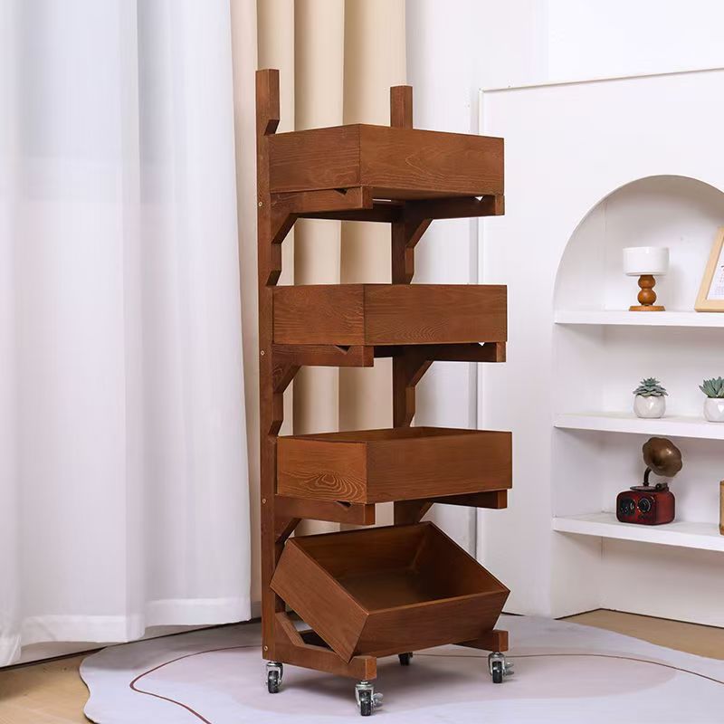 Pine wood four-layer walnut color with casters