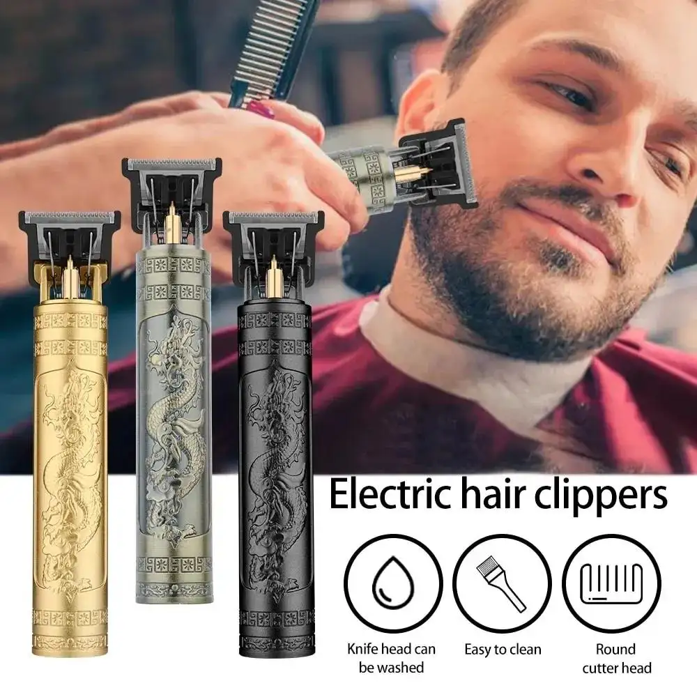 ماكينة قص الشعر الكهربائية T9 الفاخرة، ماكينة حلاقة الشعر الاحترافية للرجال، قابلة لإعادة الشحن، ماكينة حلاقة بتصميم دراجون للرجال