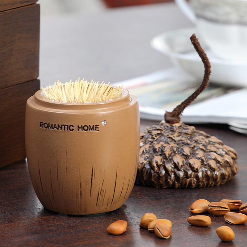 Acorn-covered toothpick jar