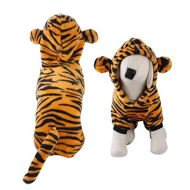 Trajes de Tigre de Cosplay para mascotas de invierno, disfraz de terciopelo de Halloween y Navidad para perros y gatos pequeños