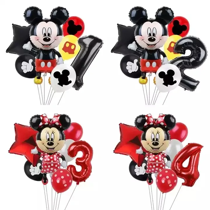 Globos de fiesta de Mickey Mouse para niños, globos de Minnie, número de 32 pulgadas, decoraciones para fiesta de cumpleaños, juguetes inflables, bolas de ducha, 7 Uds.